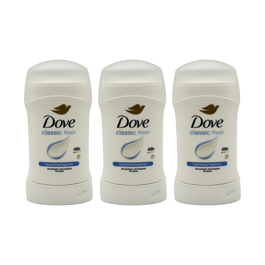 Dove classic fresh 48H anti-perspirant stick 50ml 3 pack front view