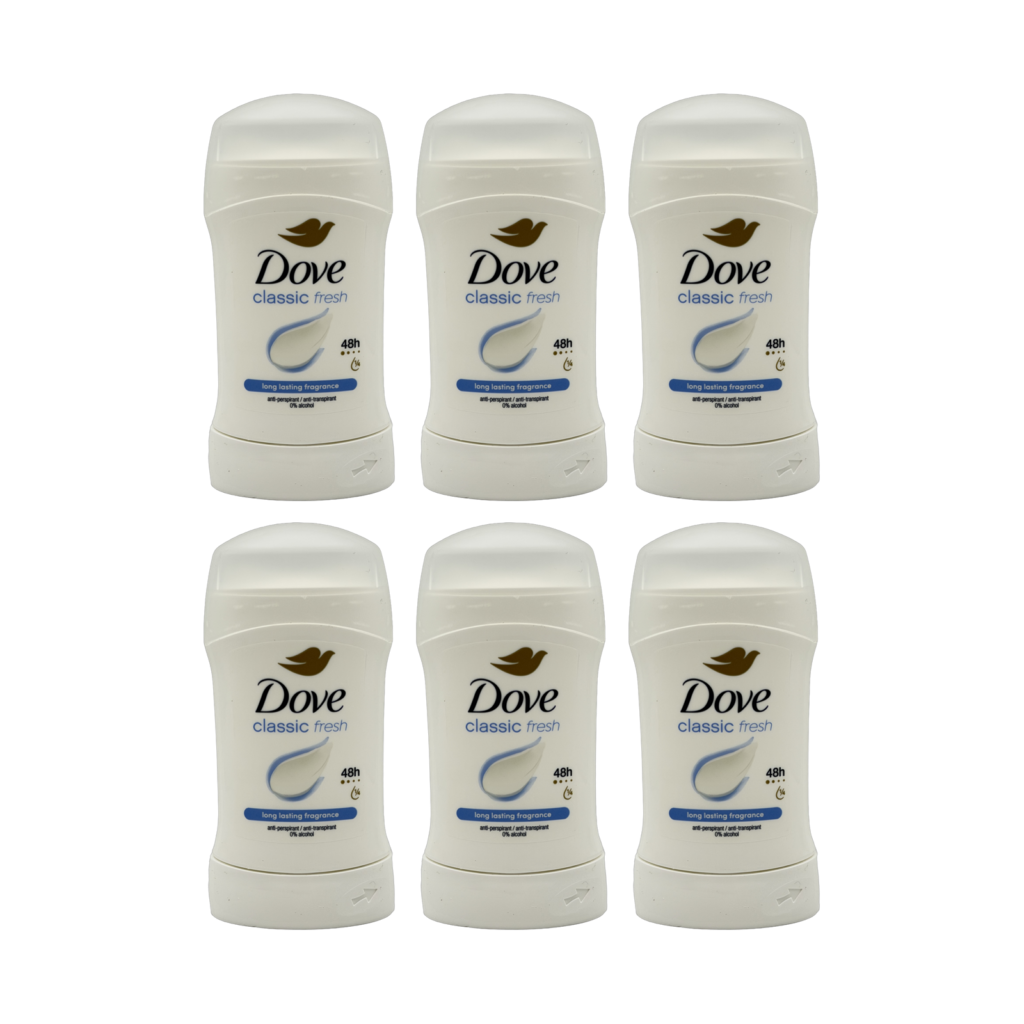 Dove classic fresh 48H anti-perspirant stick 50ml 6 pack front view