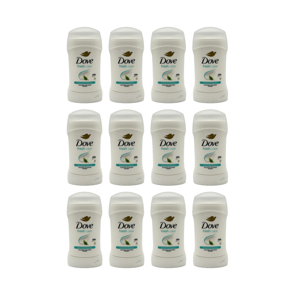 Dove fresh care 48H anti-perspirant stick 50ml 12 pack front view
