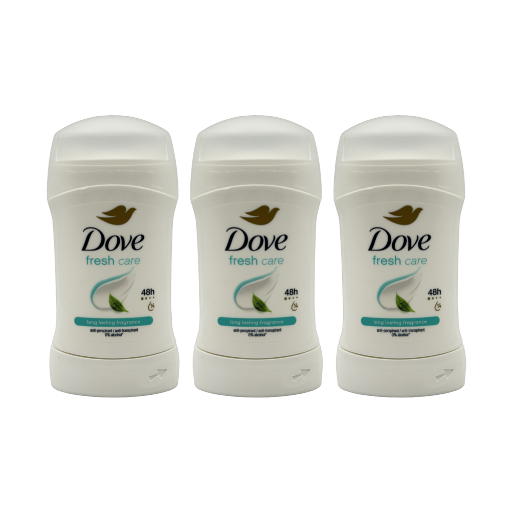 Dove fresh care 48H anti-perspirant stick 50ml 3 pack front view