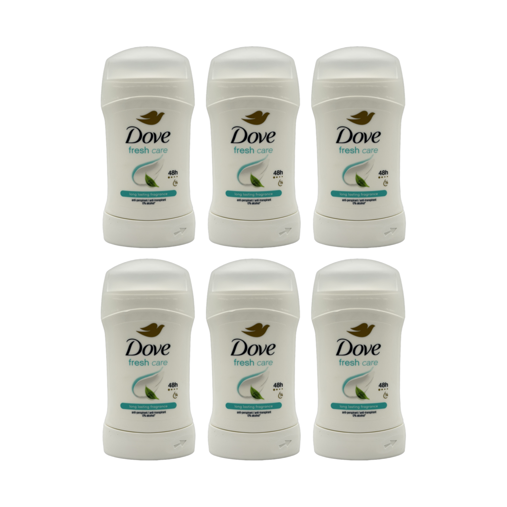 Dove fresh care 48H anti-perspirant stick 50ml 6 pack front view