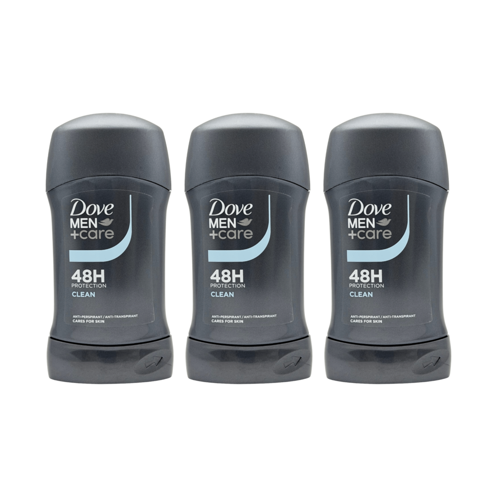 Dove Men+Care clean 48H anti-perspirant stick 50ml 3 pack front view