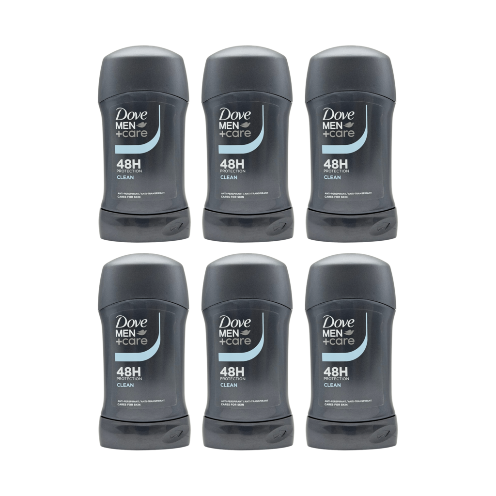 Dove Men+Care clean 48H anti-perspirant stick 50ml 6 pack front view