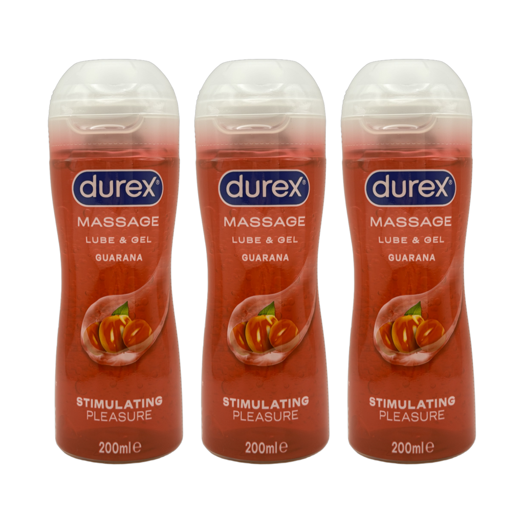 Durex massage lube & gel guarana 200ml 3 pack front view