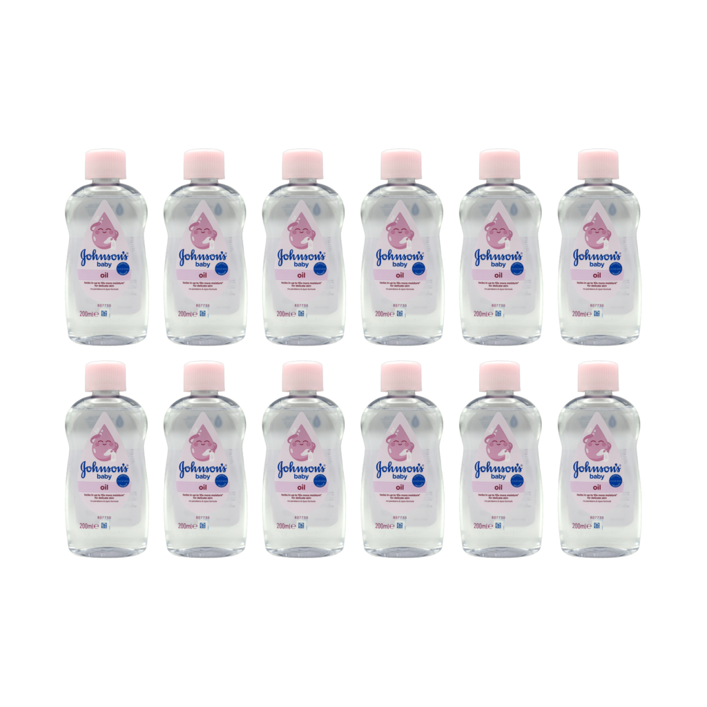 Johnson's baby oil 200ml 12 pack front view