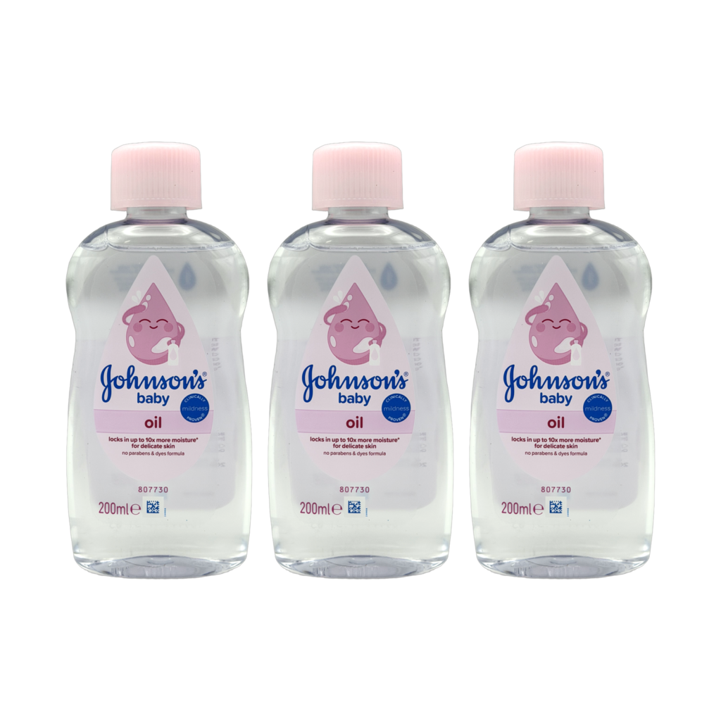 Johnson's baby oil 200ml 3 pack front view