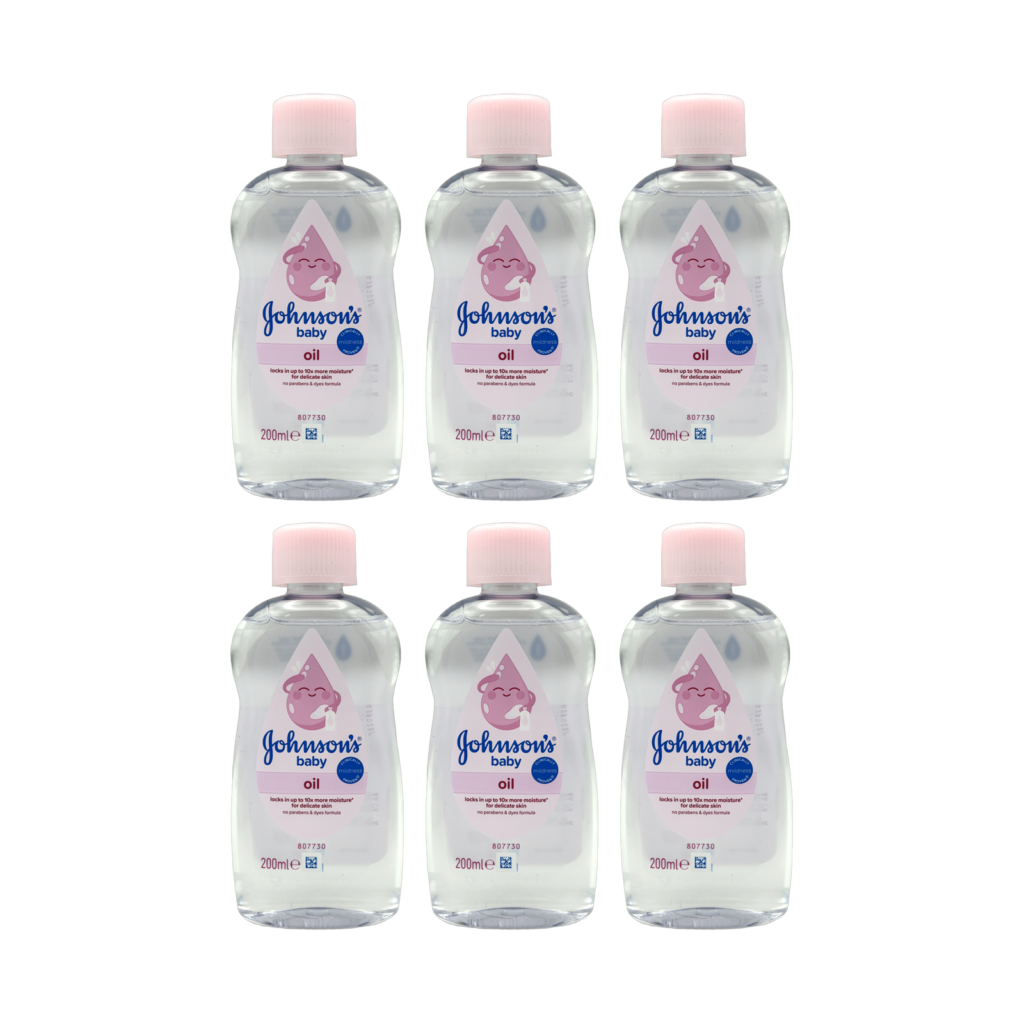 Johnson's baby oil 200ml 6 pack front view