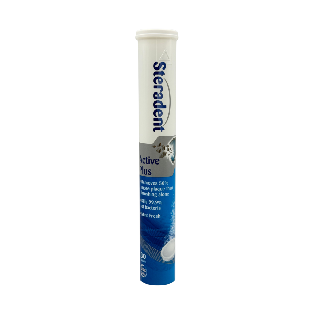 Steradent active plus denture daily cleaner 30 tablets front view