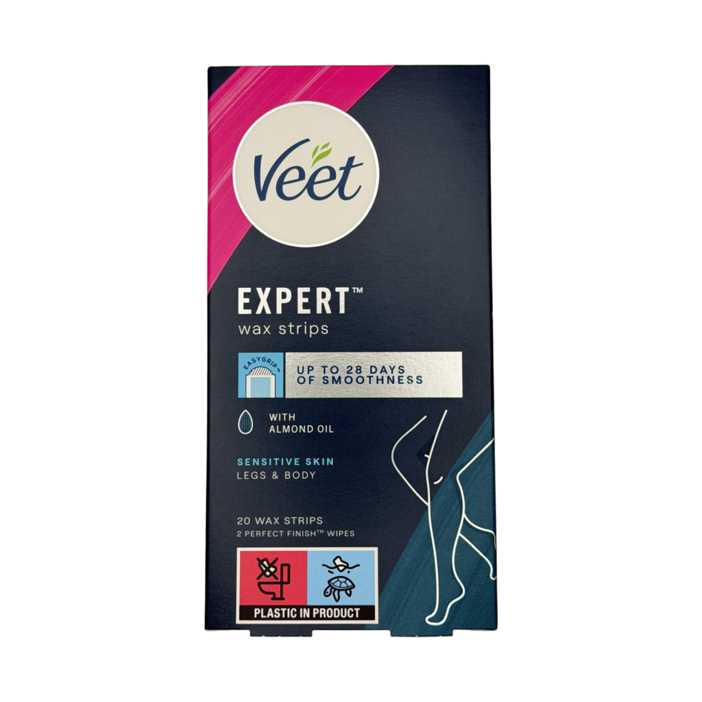 Veet expert wax strips legs & body sensitive skin 20 strips front view